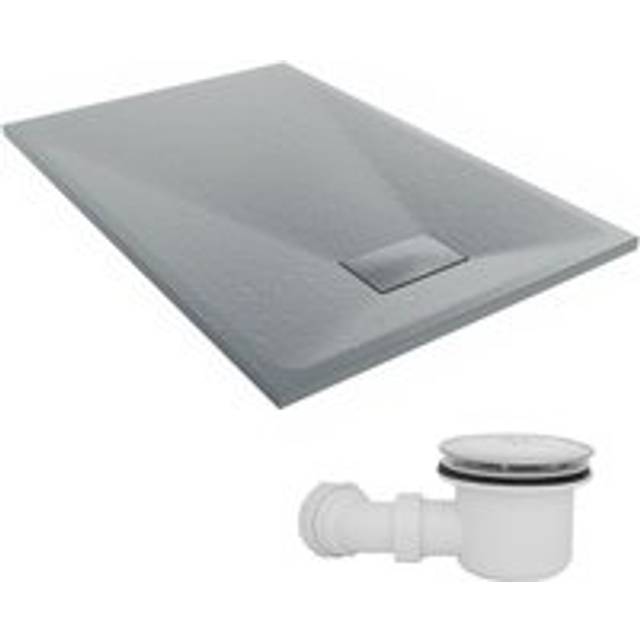 NRG - 1200 x 800mm smc Anthracite Rectangle Slate Effect Bathroom Shower Tray & Fluidmaster Fast Flow Waste Trap