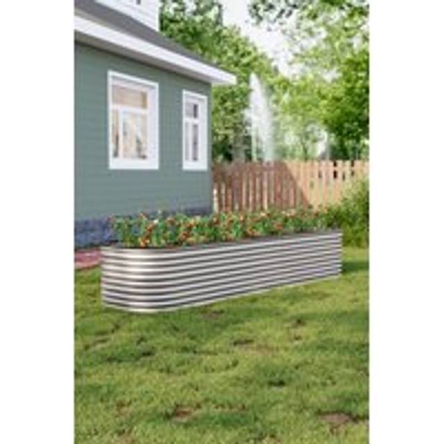 Large Flower Bed Galvanized Steel Plant Raised Garden Bed - Silver - One Size