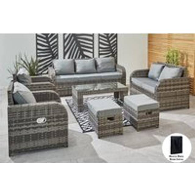 Lotus 9 Seater Rattan Garden Furniture Recliner Cube Sofa Set With Rain Cover - Grey - One Size