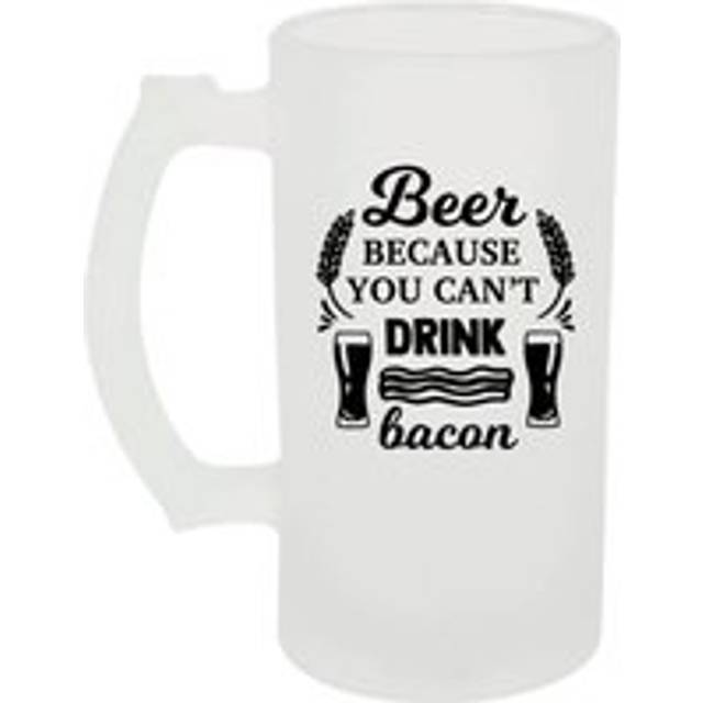 Frosted Beer Stein Tankard Beer Because You Can't Drink Bacon Glass - White - One Size