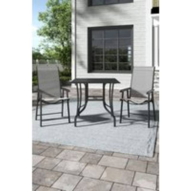 Square Metal Slatted Outdoor Patio Coffee Table with 2 Foldable Chairs - Black - One Size