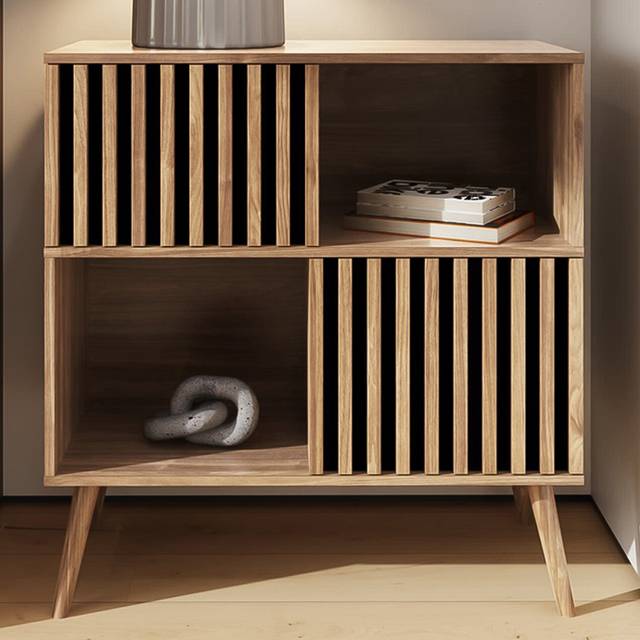 GFW Rowan Oak Louvered Compact Sideboard - Brown - 84 x 80 x 39cm