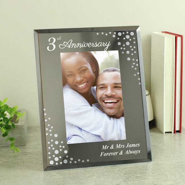 Personalised Anniversary 6x4 Diamante Glass Photo Frame - Silver - One Size