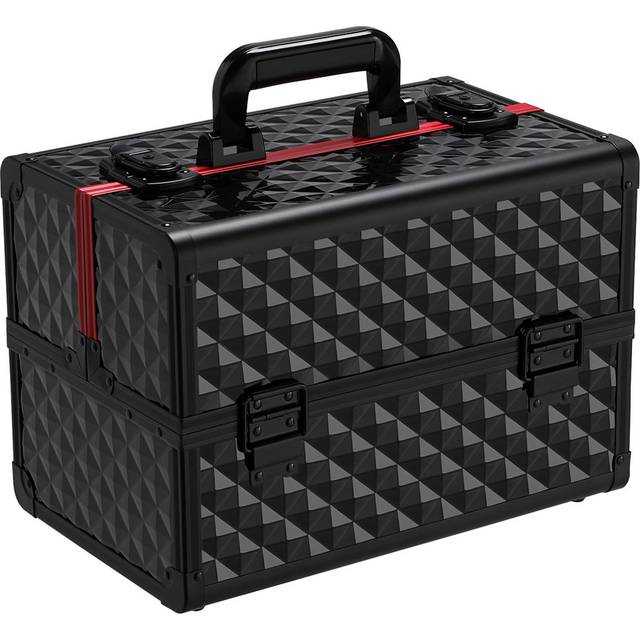 Professional Cosmetic Case Lockable Makeup Box Beauty Travel Case - Black (25cm H X 22.2cm W X 34.7cm D)