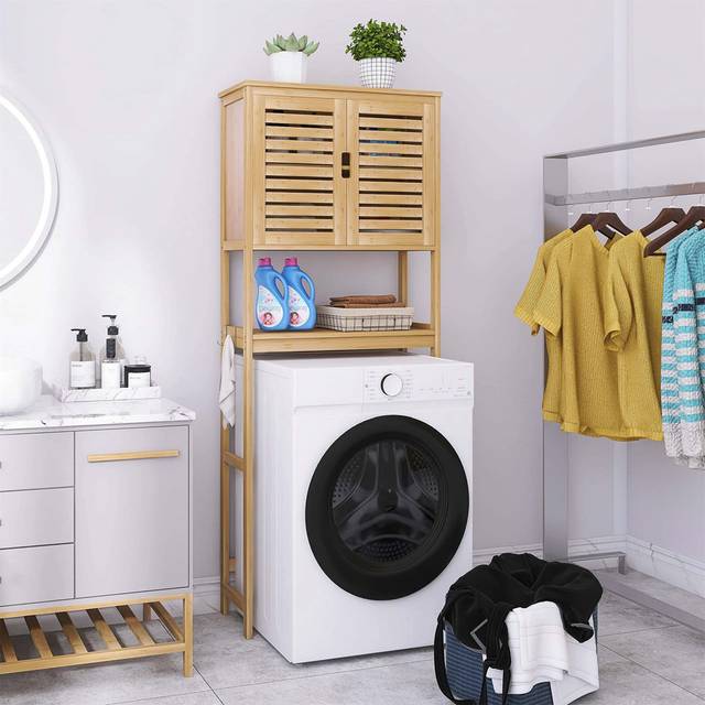 Aaleeyah Bamboo Freestanding Over The Toilet Storage - Beige (175cm H X 64cm W X 27cm D)