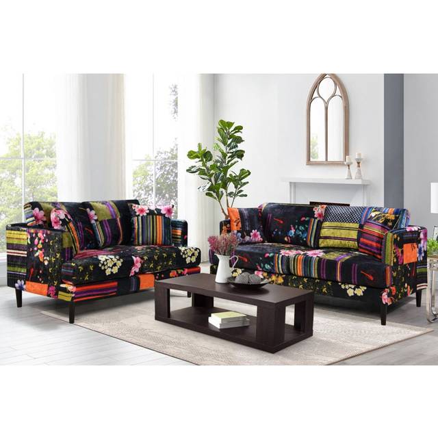 2 - Piece Velvet Living Room Set - Black;Multicoloured (2)