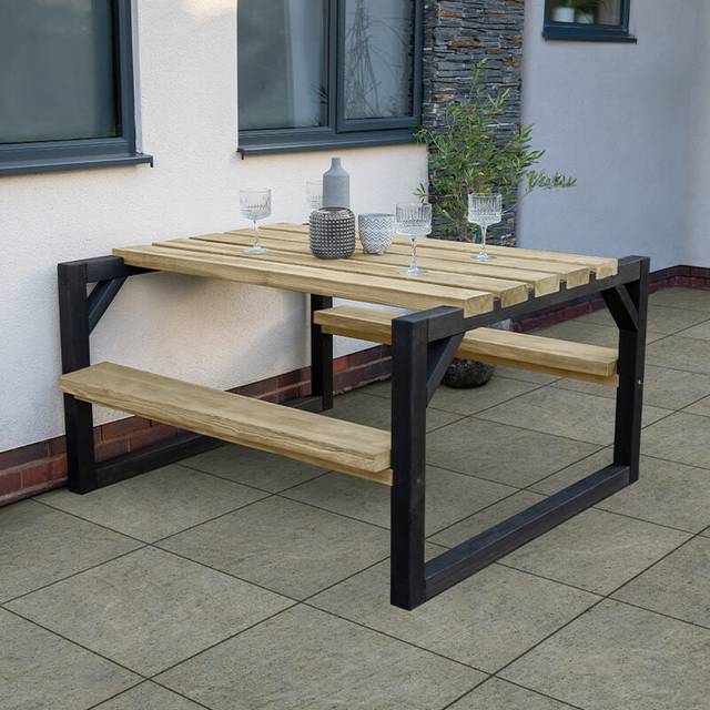 Forest Garden Forest Colour Block Wooden Garden Picnic Bench 5x5
