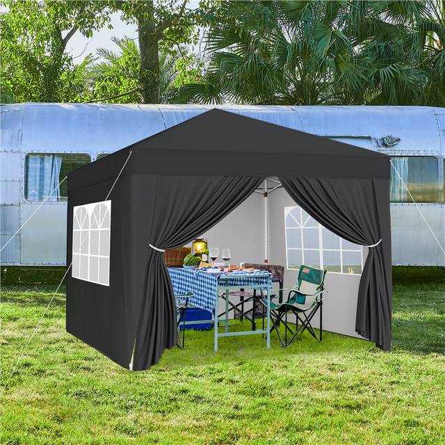Iron Pop-Up Gazebo - Black (263.5cm H x 200cm W x 200cm D)