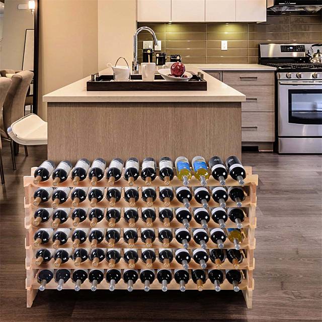 6-Tier Stackable Storage Wine Holder Stand - Brown (72cm H X 119cm W X 29cm D)