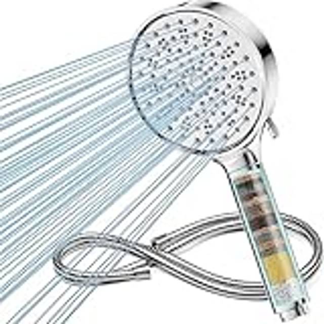 Hard Water Filter Shower Head and Hose, High Pressure 6 Spray Mode Showerhead with Filters, Hard Water Softener Filters Shower Head for Residual