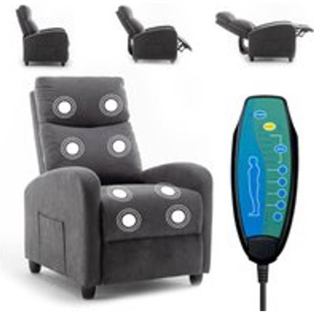 Massage Recliner Chair, Pushback Recliner + 8 Point Vibration Massage - Grey - 1 Pack