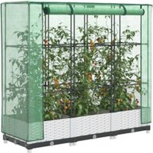 Raised Bed with Greenhouse Cover Rattan Look 120x40x123 cm - White - One Size