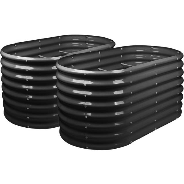 Harbour Housewares Rounded Raised Garden Beds - 120cm x 60cm x 60cm - Anthracite - Pack of 2, Black