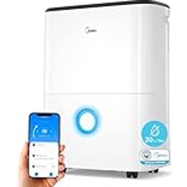 Midea - 20 l avfuktare - 41dB tyst avfuktare - 24 timmars timer - 37 m2 arbetsyta - 3L tank - med miljövänligt kylmedel R290 - Mod.MDDF-20DEN7-QA3