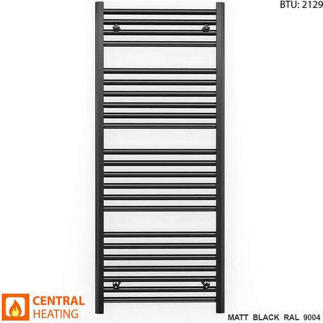 (Straight Black Valves, 550 x 1200mm (BTU: 2129)) 550mm Wide Black Towel Rail Radiator With Valves