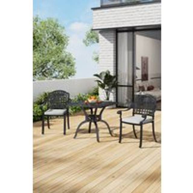 3-Piece Cast Aluminum Square Outdoor Dining Set - Black - One Size