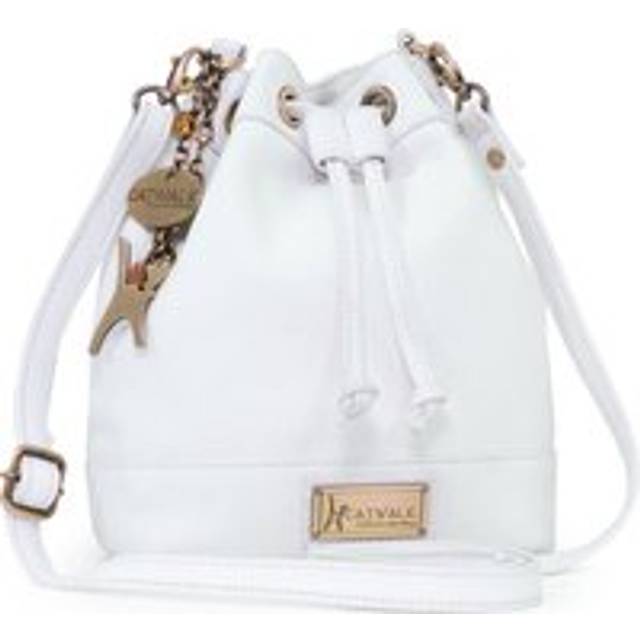 Rochele Small Leather Drawstring Cross Body Bucket Bag - White