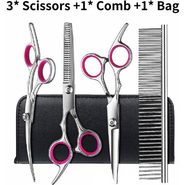 (Pink) Pet Grooming Scissors Kit Stainless Steel Dog Trimmer Sets Tool Curved Shears