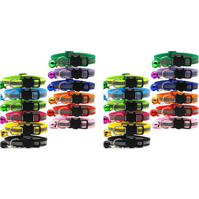 24 Pcs Reflective Cat Collars Quick Release Safety Buckle with Bell Adjustable 19-32cm (12 Colors)