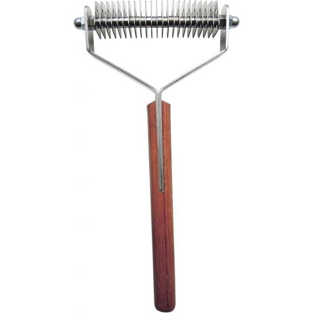 Dematting Undercoat Grooming Rake Stripper Tool For Dogs And Cats, Stainless Steel With Wooden Handle-10-Blade