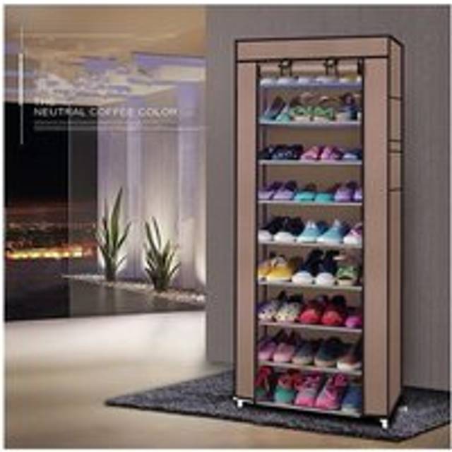 Groofoo - 9 Layer Shoe Cabinet, Closed Type Shoe Rack Coffee
