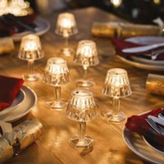 6 x Mini Table Lamps - Battery Powered Portable Diamond Effect Faceted Home Lights for Dining or Side Tables - Each H11.5 x 7cm - Clear - One Size