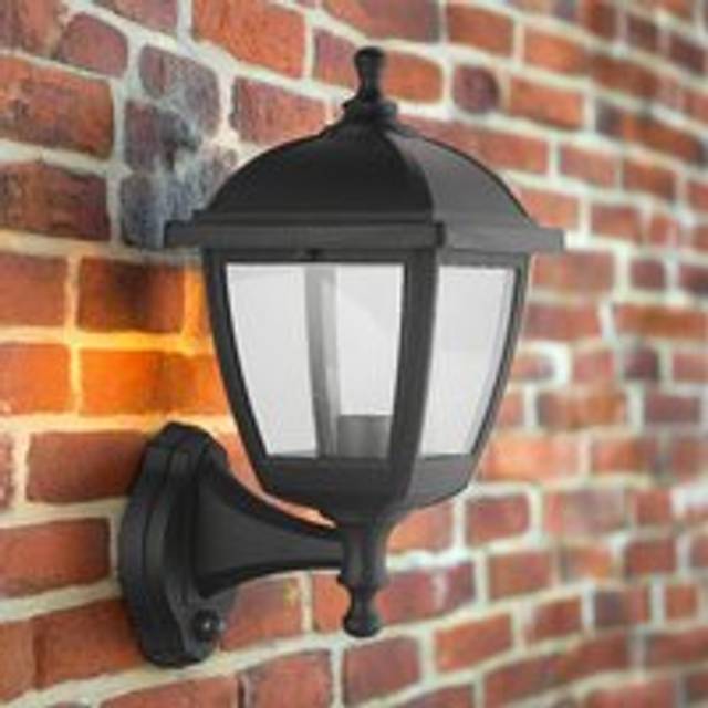 Large Black Outdoor Wall Lantern Light PIR Motion Sensor with Clear Diffuser IP44 Polycarbonate Coastal - One Size