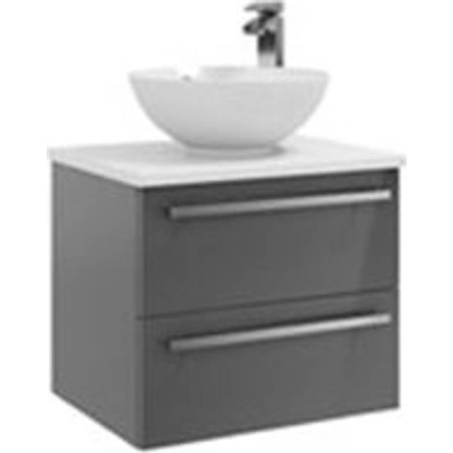 Grey Gloss 2 Drawer Hung Unit with Counter Top Basin 60cm Wide - One Size