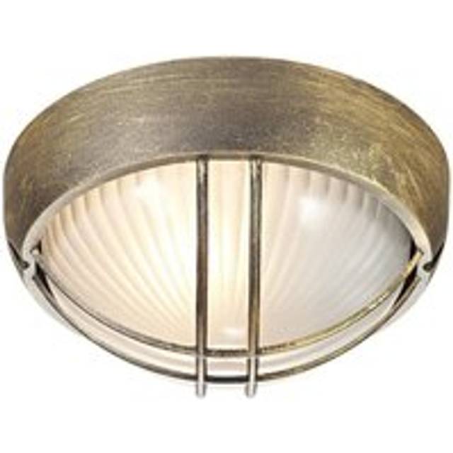 Black/Gold Die Cast Aluminium Outdoor Circular Bulkhead Porch or Wall Light, Black