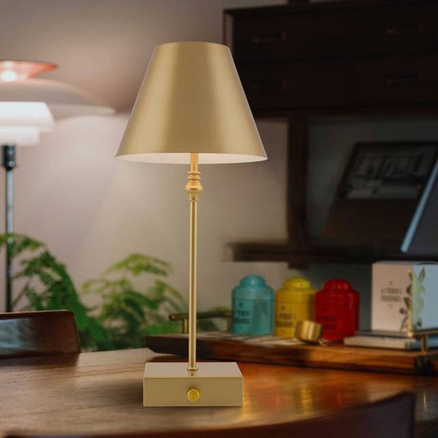 Cordless Table Lamp, Modern LED Rechargeable Lamp with Dimmer Switch-Gold - One Size