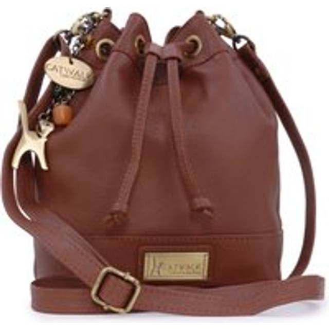 Rochele Small Leather Drawstring Cross Body Bucket Bag - Tan