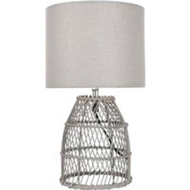 Bamboo - Grey Wash Bamboo 36cm Table Lamp With Grey Fabric Shade