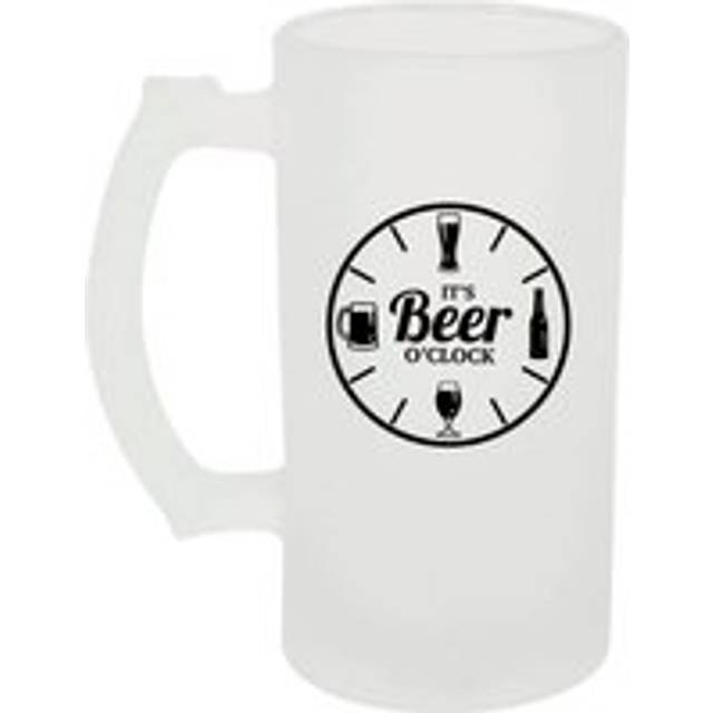 Frosted Beer Stein Tankard It's Beer O'Clock Glass - White - One Size