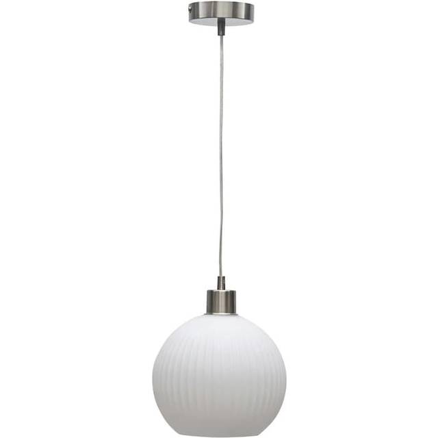 Betchley - White Ribbed Glass Globe with Satin Nickel Pendant Fitting