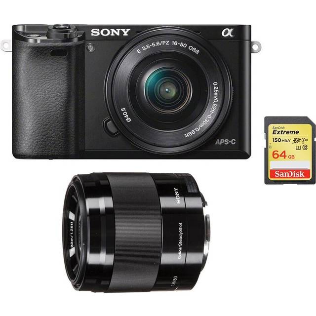 SONY A6000 Blcak KIT SEL 16-50MM  + SEL 50MM F1.8 + 64GB SD card