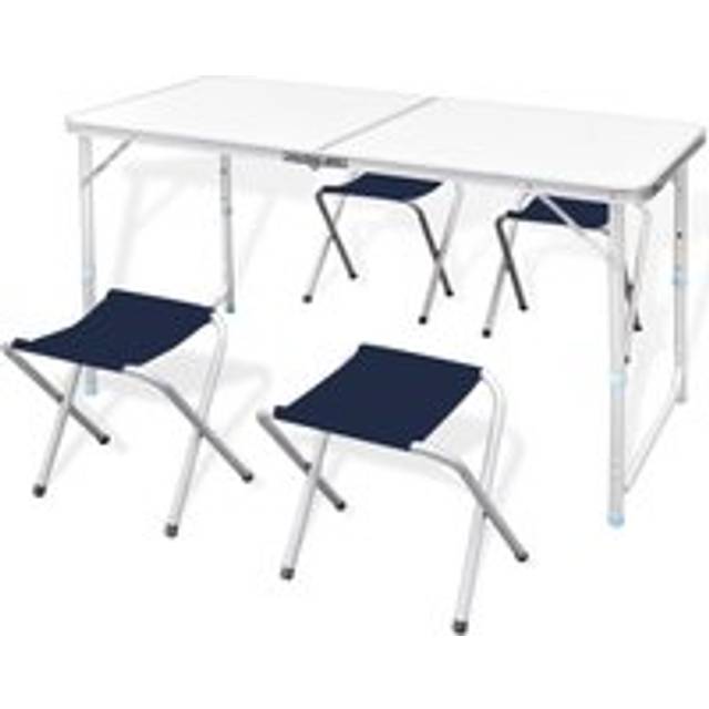 Foldable Camping Table Set with 4 Stools Height Adjustable 120 x 60 cm - White - One Size