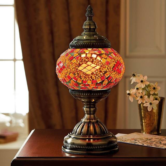 Marrakech Table Lamp - Mains Powered Handcrafted Moroccan Style Indoor Home Lantern Light with Mosaic Glass - H27 x 13.5cm Dia - Multi - One Size