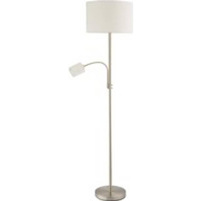 Contemporary Mother & Child Floor Lamp with White Cotton Fabric Shades - Metallic Silver - One Size