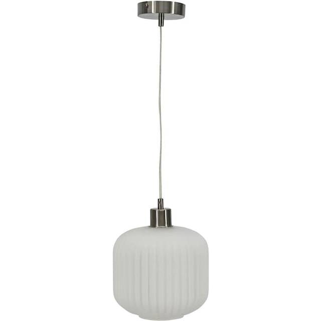Bento - White Ribbed Glass with Satin Nickel Pendant Fitting