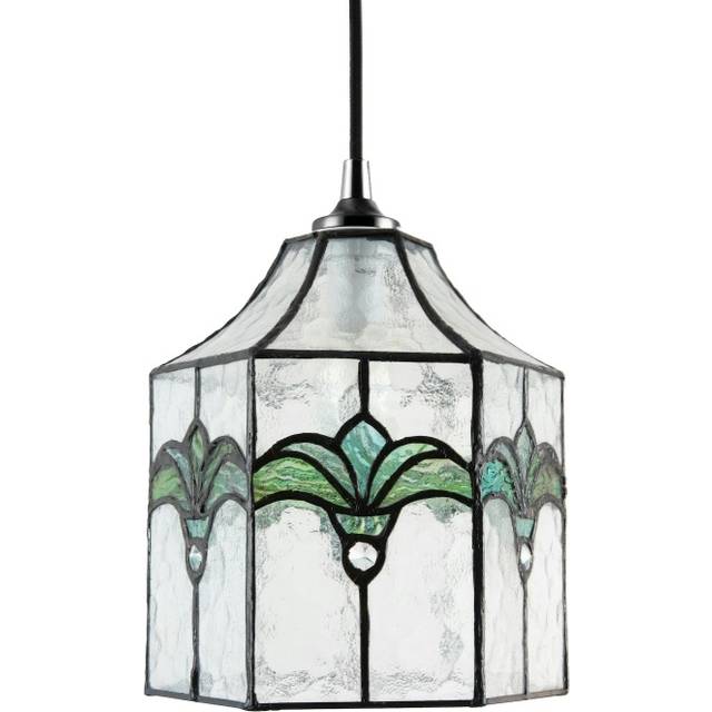 Classic Lantern Tiffany Pendant Shade with Clear Water Glass and Emerald Green - One Size