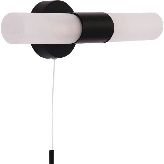Modern IP44 Rated Bathroom Wall Light Fitting with Tubular Glass Shades and Pull Switch - Black - One Size