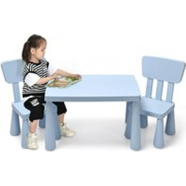 Children Play Table with 2 Chairs Set for Eating Drawing Writing - Baby Blue - One Size