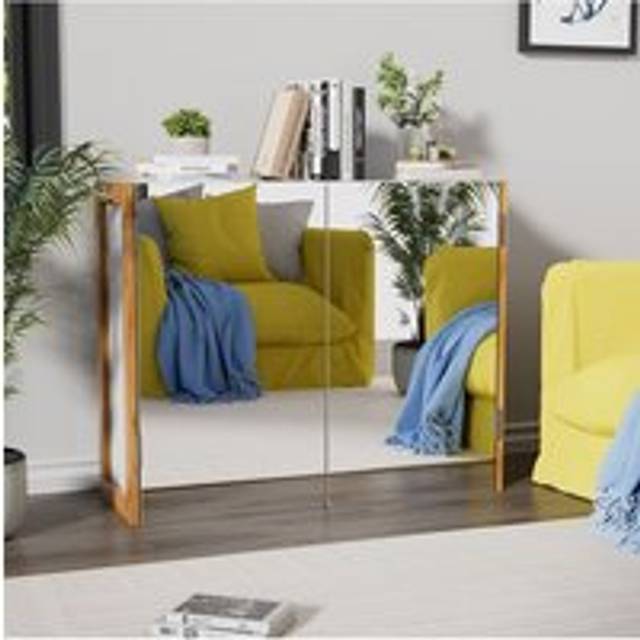Wall-Mounted Bathroom Mirror Cabinet with Bamboo Frame - White - One Size