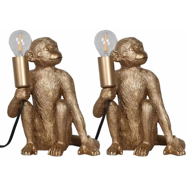 Set of 2 Gold Monkey Table Lamp or Bedside Lights