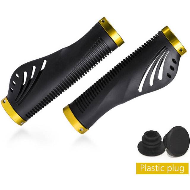 (a-Gold) Bicycle Grip Handlebar End Cap Aluminium Alloy Lock Mountain Handle Bar Grip Bike Anti-Skid Rubber Bicycle Skid-Proof BMX Grips