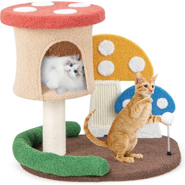 Mushroom Cat Tower 4-In-1 Wooden Cat Tree Activity Center Climbing Stand