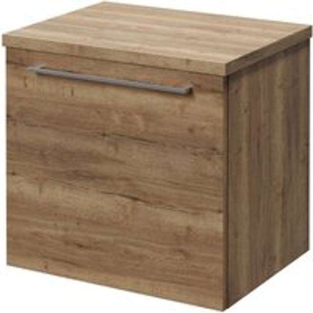 Napoli Wall Mounted Vanity Unit for Countertop Basins with Single Drawer and Chrome Handle | Tobacco Oak | MDF | 500mm
