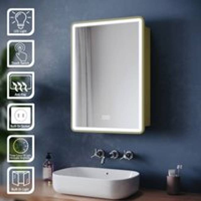 ELEGANT Bathroom Wall Cabinets Bathroom Led Mirrors with Shaver Socket Demister 3 Lighting Modes Bathroom Mirror Cabinet, 50x70cm Lime-green