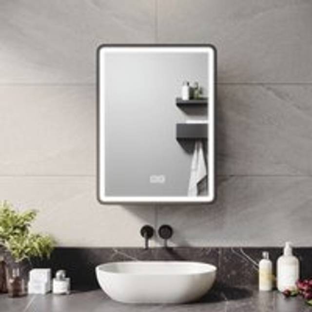 Elegant - Bathroom Wall Cabinets Bathroom Led Mirrors with Shaver Socket Demister 3 Lighting Modes Bathroom Mirror Cabinet, 45x60cm Black