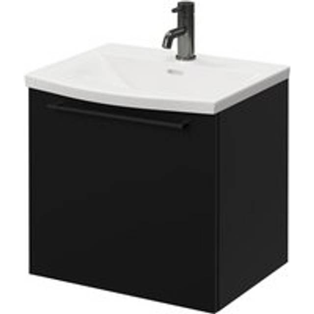 Napoli Wall Mounted Vanity Unit with 1 Tap Hole Curved Basin and Single Drawer with Gunmetal Grey Handle | Matt Black | MDP | 500mm